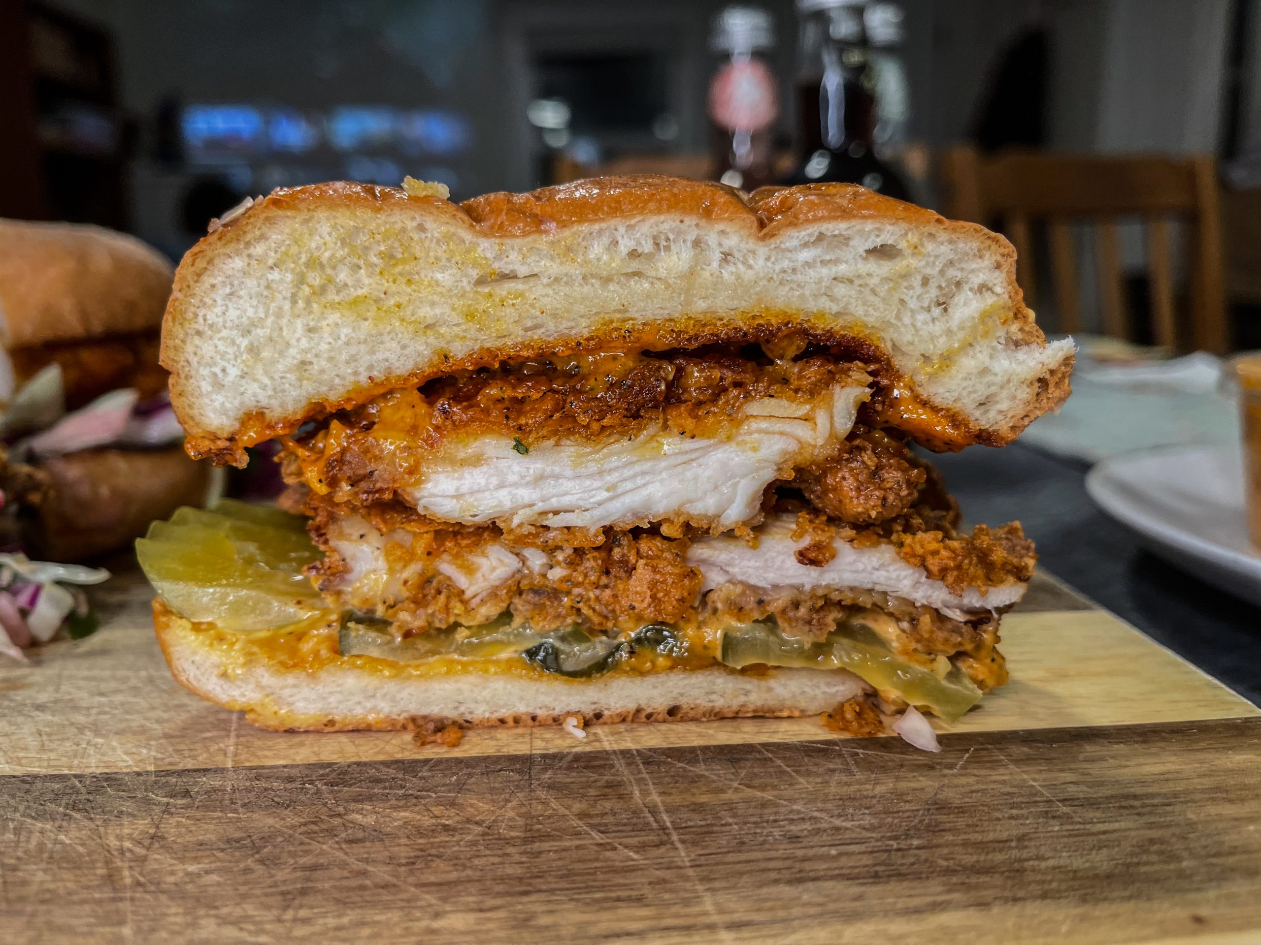 El Pollo Picante fried chicken sandwich cutaway